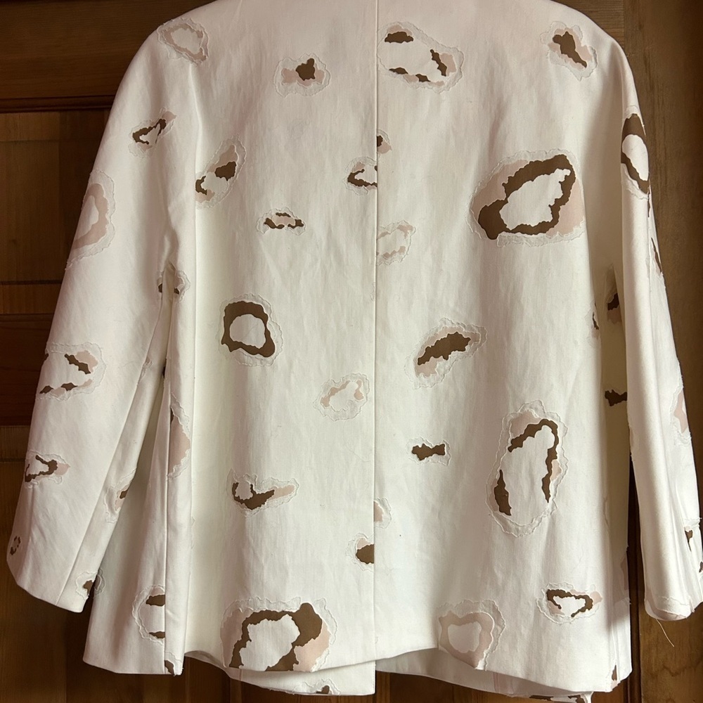 Massimo Dutti White Cream/TAN Single Button Cotton Blazer Jacket SIZE 8 - Picture 4 of 8